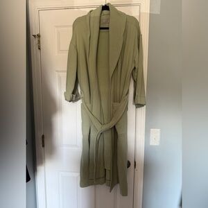 Everlane The French Terry Robe L/XL Green Laurel Tie Belt Pockets EUC
